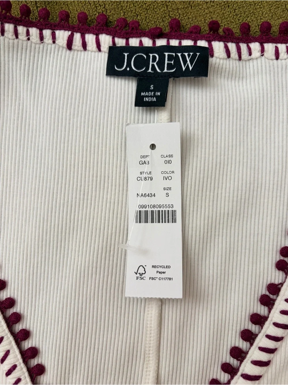 J Crew Perfect rib V-neck tank top with hand-stitched trim